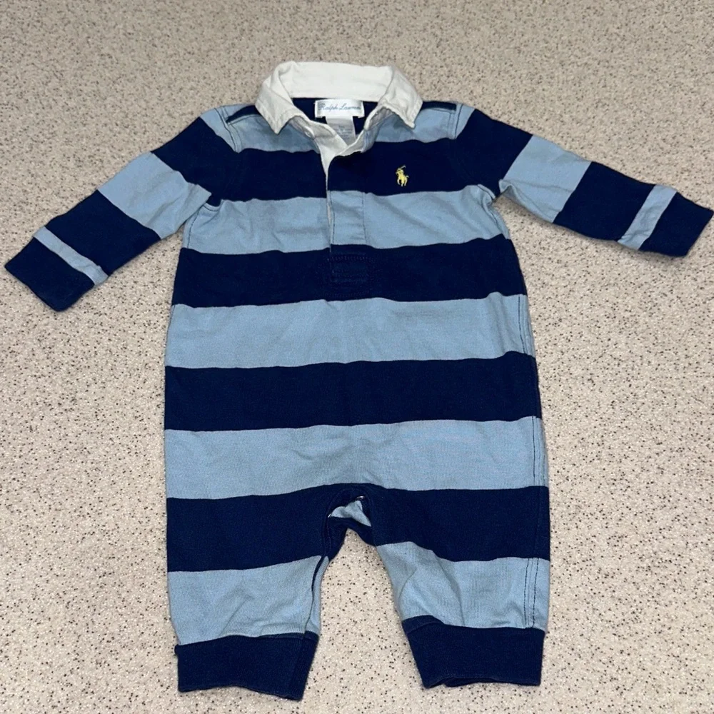 Ralph Lauren Blue Striped Baby Jumpsuit 3 months